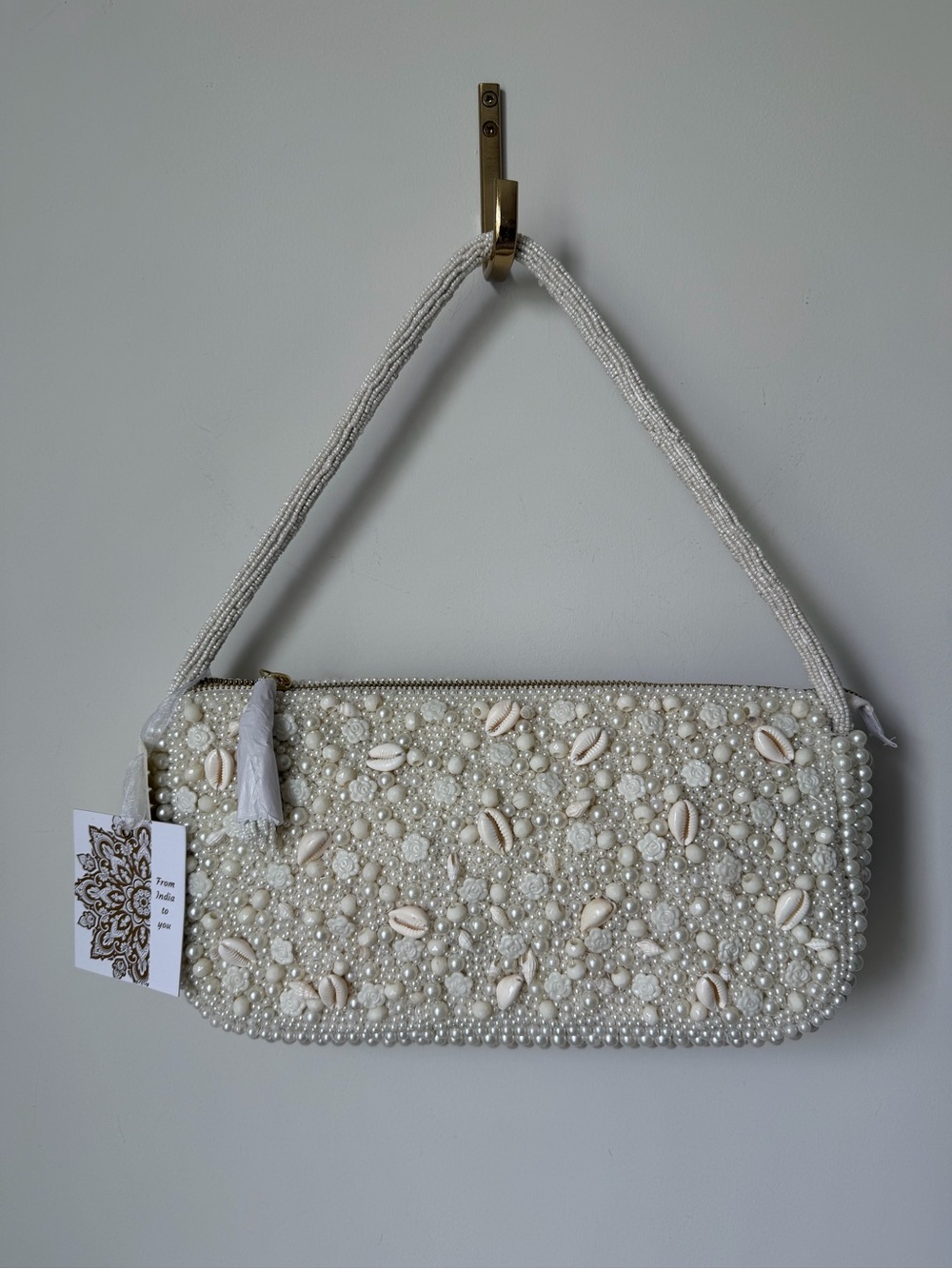 Beaded Cream White Shell Pearl Shoulder Bag